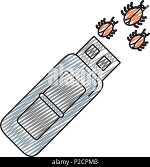doodle usb memory with spiders virus data Stock Vector