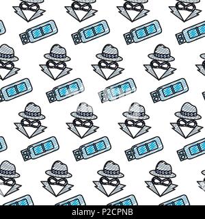doodle usb memory and hacker thief background Stock Vector