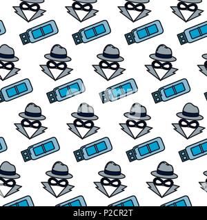 color usb memory and hacker thief background Stock Vector