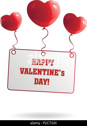 three heart balloons raise a postcard with the inscription of a happy Valentine's day isolated Stock Vector