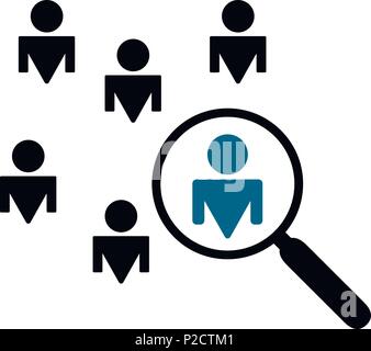 illustration of a magnifier and a silhouette of men isolated Stock Vector