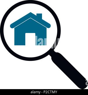 illustration of a magnifier and a silhouette of a house isolated Stock Vector
