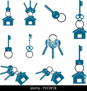 badges in the form of keys and keychain set isolated Stock Vector