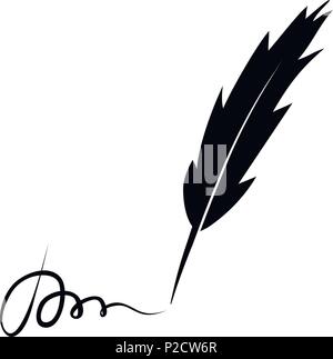 pen feather silhouette writing Stock Vector