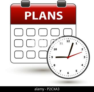tear-off calendar with clockface with title plans on a white Stock Vector