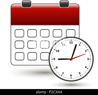 tear-off calendar with clockface on a white Stock Vector