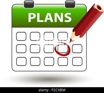 tear-off calendar with clockface with title plans on a white Stock Vector
