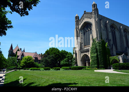 The lawn in front of Rockefeller Memorial Chapel on the campus of the University of Chicago. Stock Photo