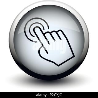 large cursor hand icon on button on white background Stock Vector