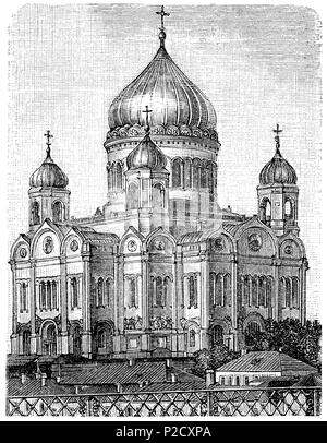 Cathedral of Christ the Saviour, Russian Orthodox cathedral in Moscow, Russia, Christ-Erlöser-Kathedrale, Erlöserkirche von Moskau, Russland, digital improved reproduction from an original print from the 19th century, 1881 Stock Photo