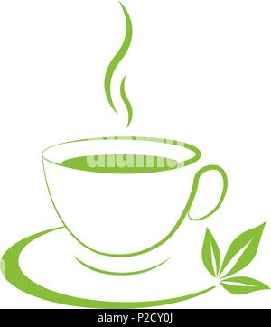 green leaf tea cup modern logo vector icon symbol graphic design ...