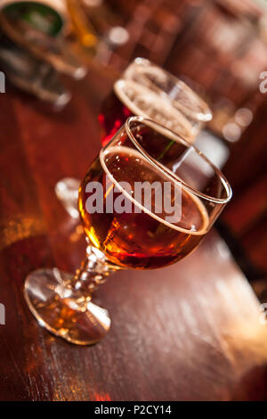 Two glasses of draught beer, a red and a amber beer Stock Photo