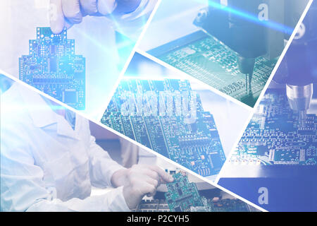 Collage of computer boards with visual effects in a futuristic style. The concept of modern and future technologies Stock Photo