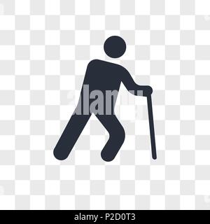 Old man with cane vector icon isolated on transparent background, Old man with cane logo concept Stock Vector