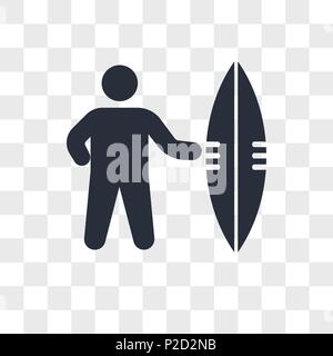 Sufer with board vector icon isolated on transparent background, Sufer with board logo concept Stock Vector