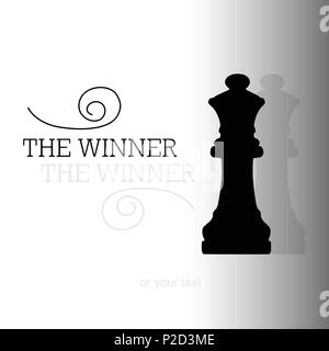 Black chess queens with shadow and sample text on white grey gradient background Stock Vector