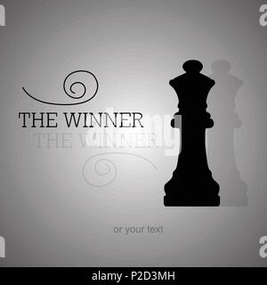 Black chess queens with shadow and sample text on grey gradient background Stock Vector