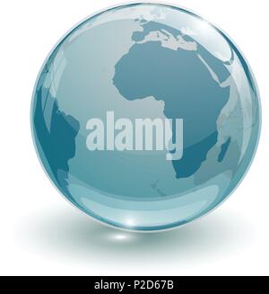 glass globe earth map 3d blue on white background Stock Vector