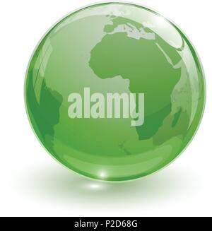 glass globe earth map 3d green on white background Stock Vector