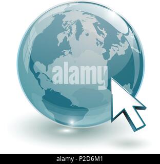 glass globe earth map 3d blue and cursor on white background Stock Vector