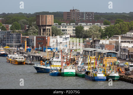 Fishing ships in Dutch harbor IJmuiden Stock Photo