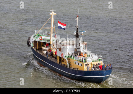 Aerial view small fishing ship, now usd for sightseeing trips Stock Photo