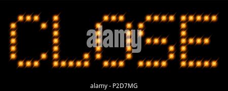 Red vector caption CLOSE neon lights, bulbs on a black background. Stock Vector