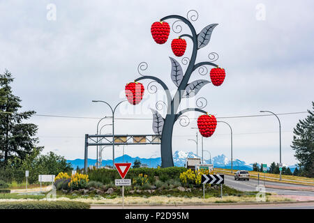 Roadside raspberry sculpture, Abbotsford, Fraser Valley, British Columbia, Canada. Stock Photo