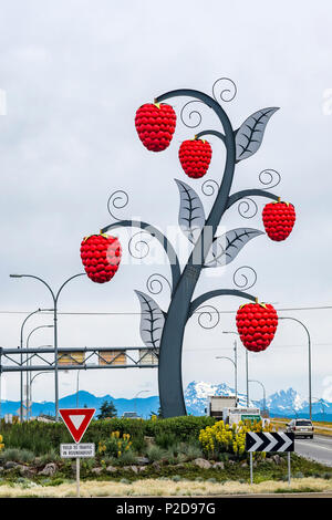 Roadside raspberry sculpture, Abbotsford, Fraser Valley, British Columbia, Canada. Stock Photo