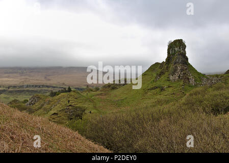 Isle of Skye, Scotland - Castle Ewen in the Fairy Glen, an isolated rock formation looking like an ancient tower Stock Photo