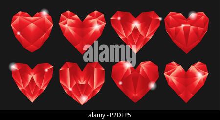 eight geometric shaped hearts on dark grey background heart diamonds love is forever Stock Vector