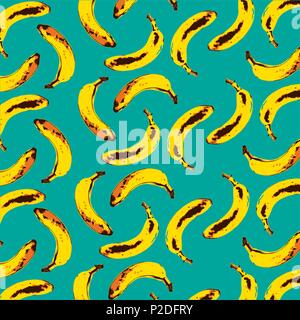 banana patterned yellow brown and teal background Stock Vector