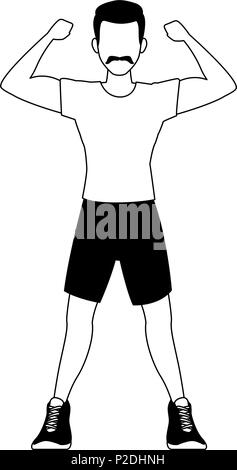 Fitness man flexing arms in black and white Stock Vector Image & Art ...