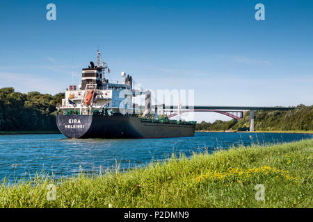 Container ship on the Kiel canal, Kiel, Baltic Coast, Schleswig-Holstein, Germany Stock Photo