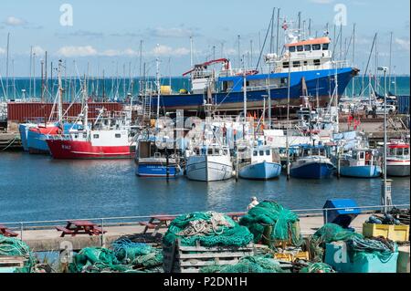 Denmark, Zealand, Gilleleje, Fishing Boats in the Harbour Stock Photo