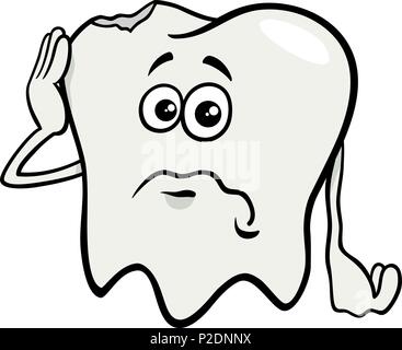 Cartoon Illustration of Sad Tooth Character with Cavity Stock Vector