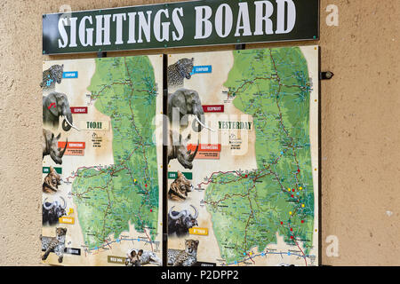 Sighting board in the Kruger National Park Game Reserve South Africa Stock Photo