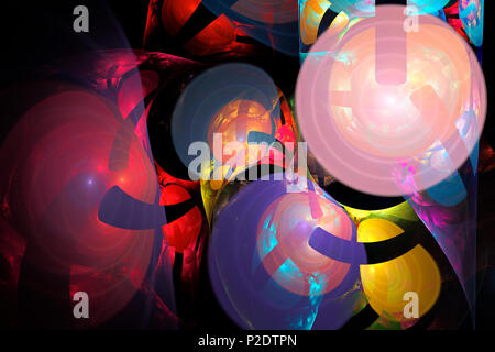 Fractal image of fantastic bizarre balls of different shapes and colors. Stock Photo