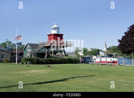 Historic North Pier Lighthouse displayed at Rogers Street Fishing Village Museum, Two Rivers, Wisconsin Stock Photo