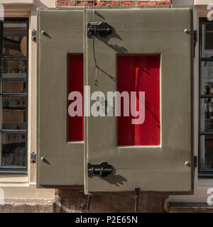 Detail of Painted Shutters of 17th Century house on Staalstraat, Amsterdam, Netherlands Stock Photo