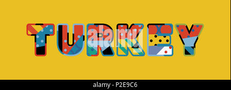 The word Turkey concept and theme written in white tiles and isolated ...