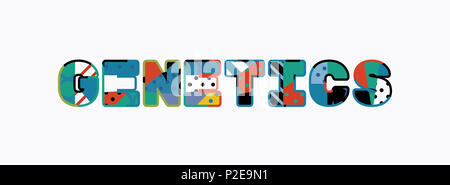 The word GENETICS concept written in colorful abstract typography. Stock Photo