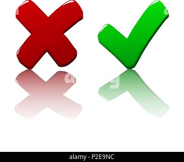 tick and cross 3d on white background Stock Vector