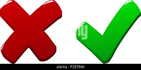 tick and cross 3d on white background Stock Vector