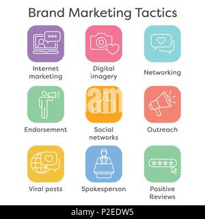 Brand Ambassador & Spokesperson Icon Set with Networking, Social, and bullhorn images Stock Vector