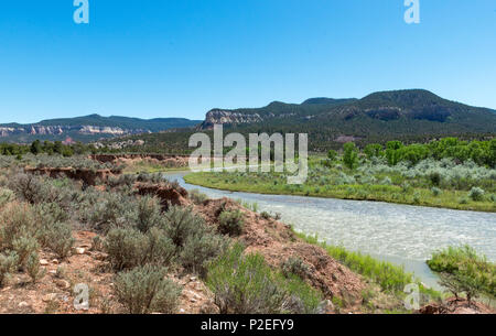 Chama River near Abiquiú, New Mexico is a Tourist and Rafting Destination. Stock Photo