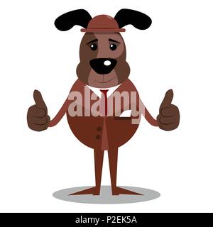 Cartoon illustrated dog making thumbs up sign with two hands. Stock Vector