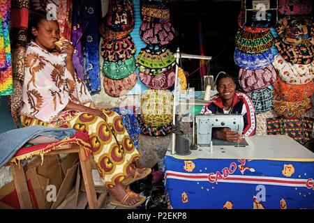 Cape Verde, Sal, Santa Maria, Seller in a senegalese fabric and handicraft shop Stock Photo