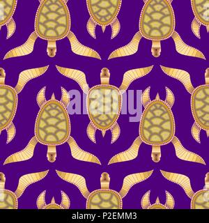 seamless pattern with turtles. Stylized sea turtle. Vector illustration Stock Vector
