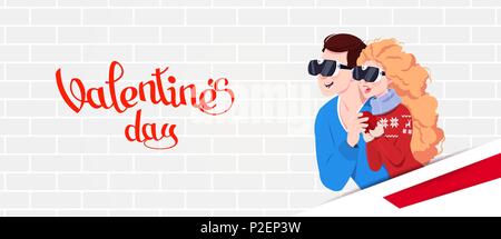 Couple in love.  A guy and a girl in virtual reality glasses, postcard to the day of the holy Valentine. Vector illustration Stock Vector